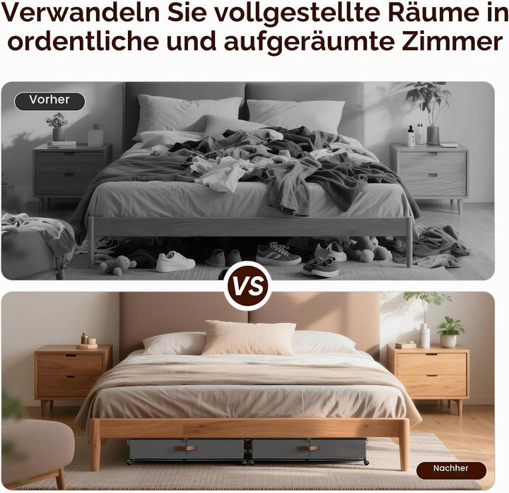 2 Stück Unterbett Aufbewahrungsbox 48L 78×42×17cm Unterbettkommode Bettkasten mit Rollen 360°Drehung