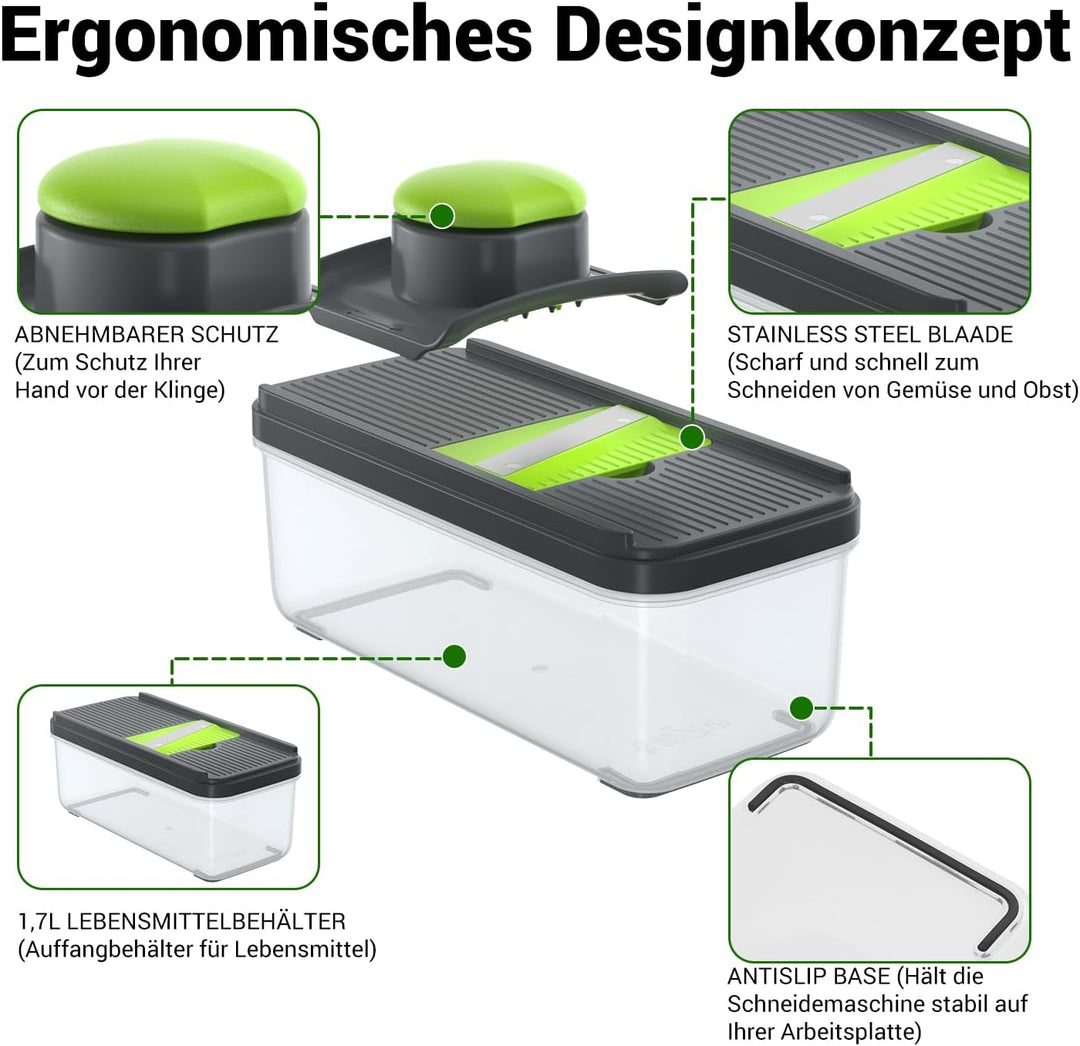 5 in 1 Mandoline Gemüsehobel Gemüsereibe - Gurkenhobel Dünne Scheiben - Reibe für Gemüse - Hobel Gem