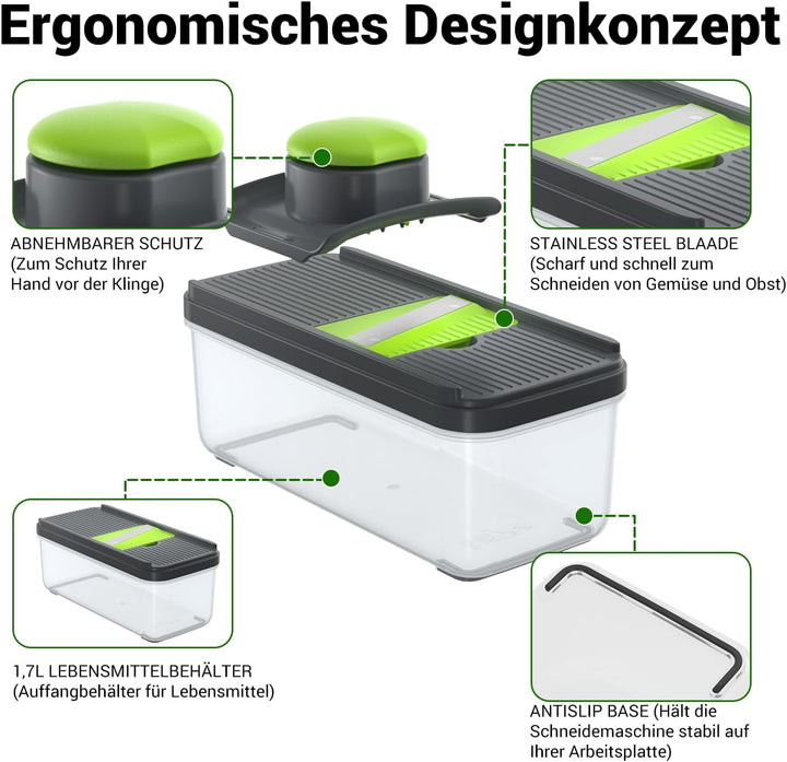 5 in 1 Mandoline Gemüsehobel Gemüsereibe - Gurkenhobel Dünne Scheiben - Reibe für Gemüse - Hobel Gem