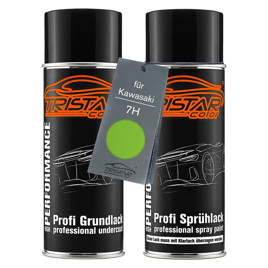 TRISTARcolor Motorradlack Spraydosen Set für Kawasaki 7H Lime Green Grundlack Basislack Sprühdose 40