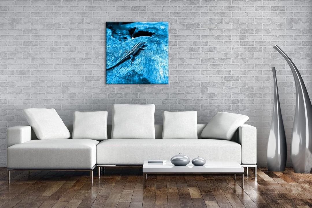 deyoli winzige Eidechse auf einem Baumstamm Format: 70x70 Effekt: Monocrome Blau als Leinwandbild, M