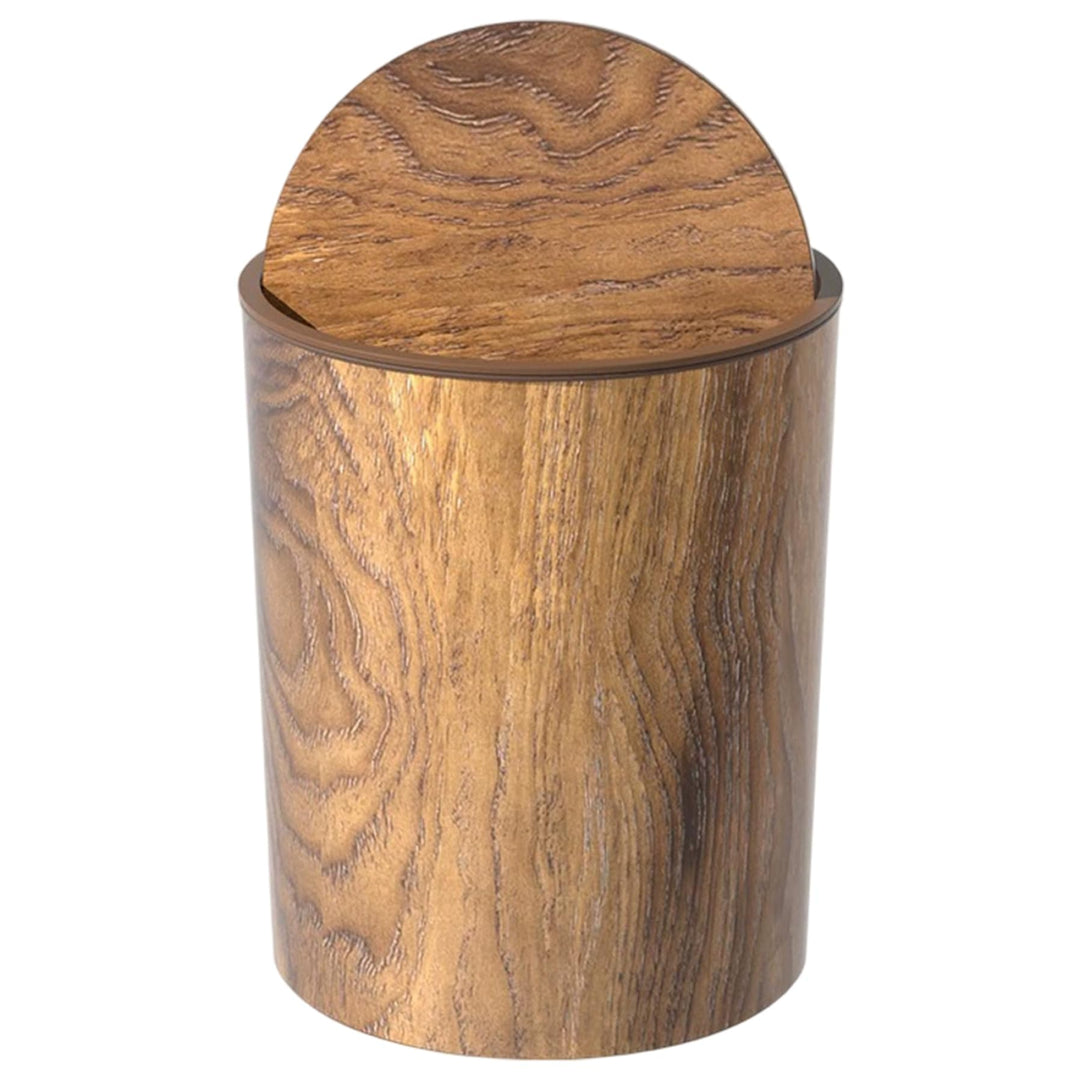 Retro-Mülleimer, Holzmaserung, kleiner Mülleimer mit Schwingdeckel, runder, wiederverwendbarer Abfal