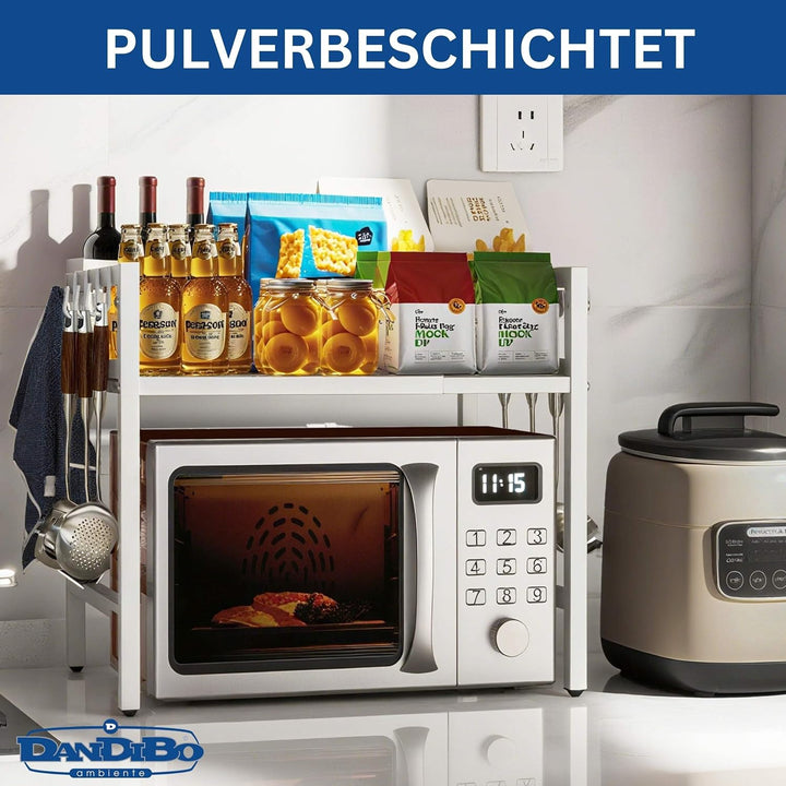 DanDiBo Verstellbares Mikrowellenregal Weiss 2 Stufig 40-64 cm Mikrowellen Regal 96683 Stehend Mikro