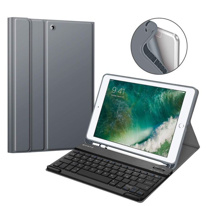 Fintie Tastatur Hülle für iPad 9.7 2018 (6. Generation), Soft TPU Rückseite Gehäuse Keyboard Case mi
