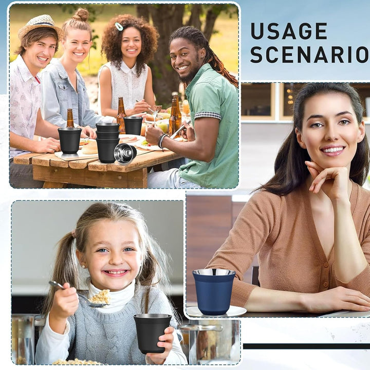 Edelstahl Espressotassen 4er-Set, Edelstahl Becher set of 80ml 2 colors for mood, Espresso Kaffeetas
