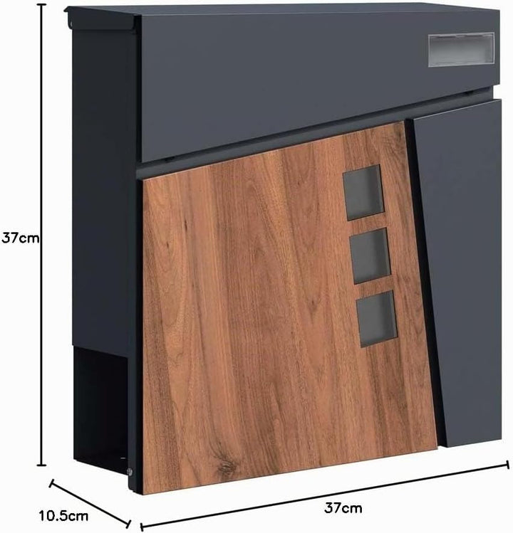 SCHARTEC® Briefkasten Holz Design &amp; anthrazit mit Zeitungsfach modern &amp; gross Wandbriefkasten Postka