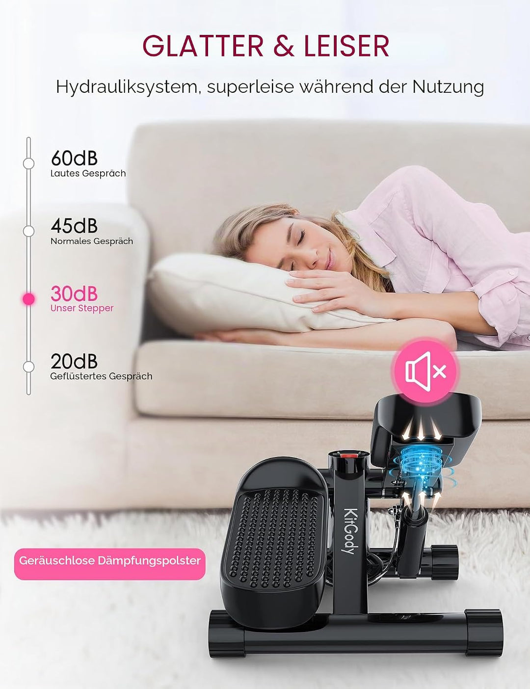 KitGody Mini-Stepper für Übungen, Treppenstepper 150 kg Kapazität, Workout-Stepper für Training zu H