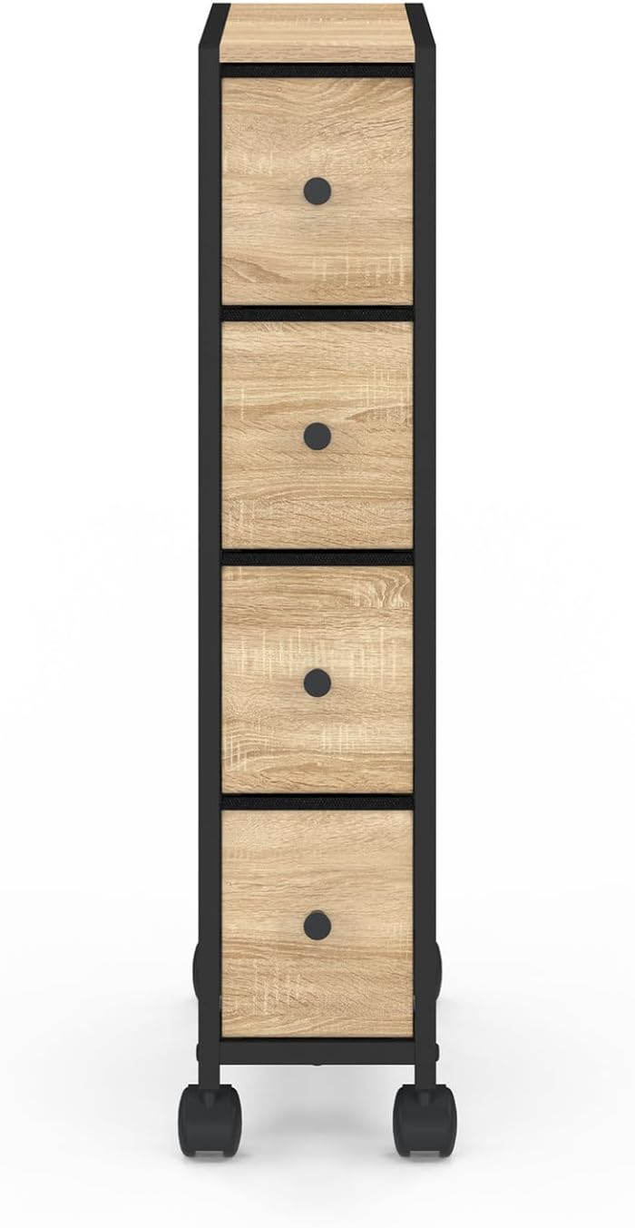 IDMarket - Aufbewahrungsturm mit 4 Schubladen UTAH auf Rollen platzsparende Säule Industriedesign