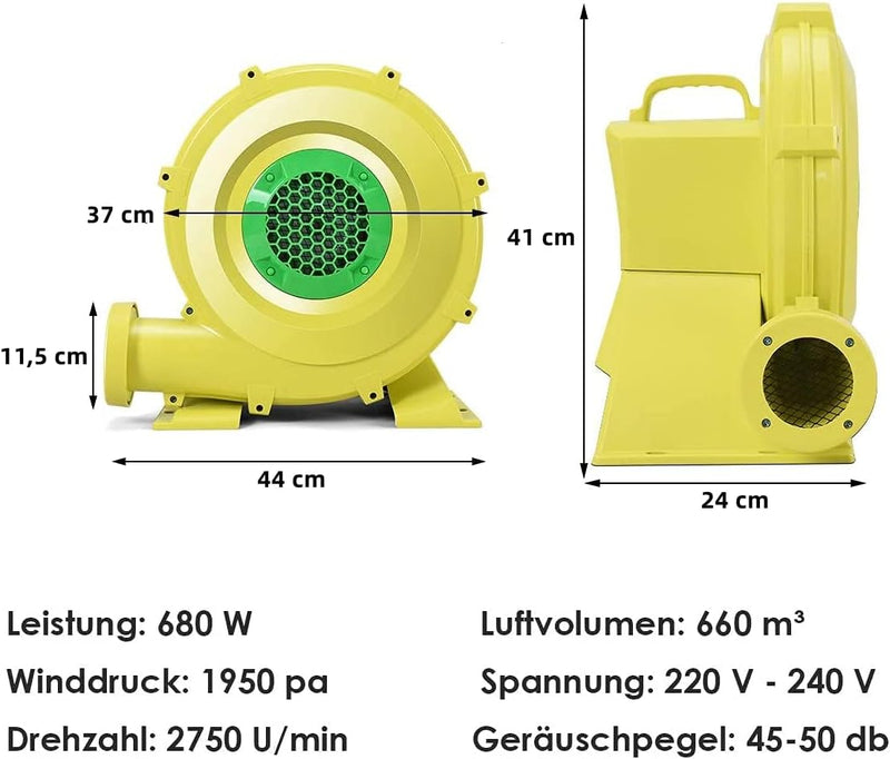 RELAX4LIFE 350/450/680W Luftgebläse, 220-240V, elektrische Gebläse mit grossem Boden und Luftöffnung