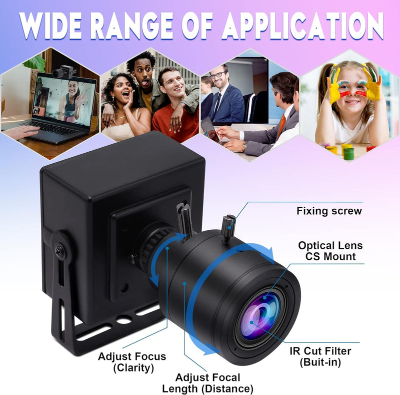 ELP 8 Megapixel Webcam mit 2,8-12mm-Vario Objektiv, USB Computer Webkamera,Weitwinkel,Plug-and-Play