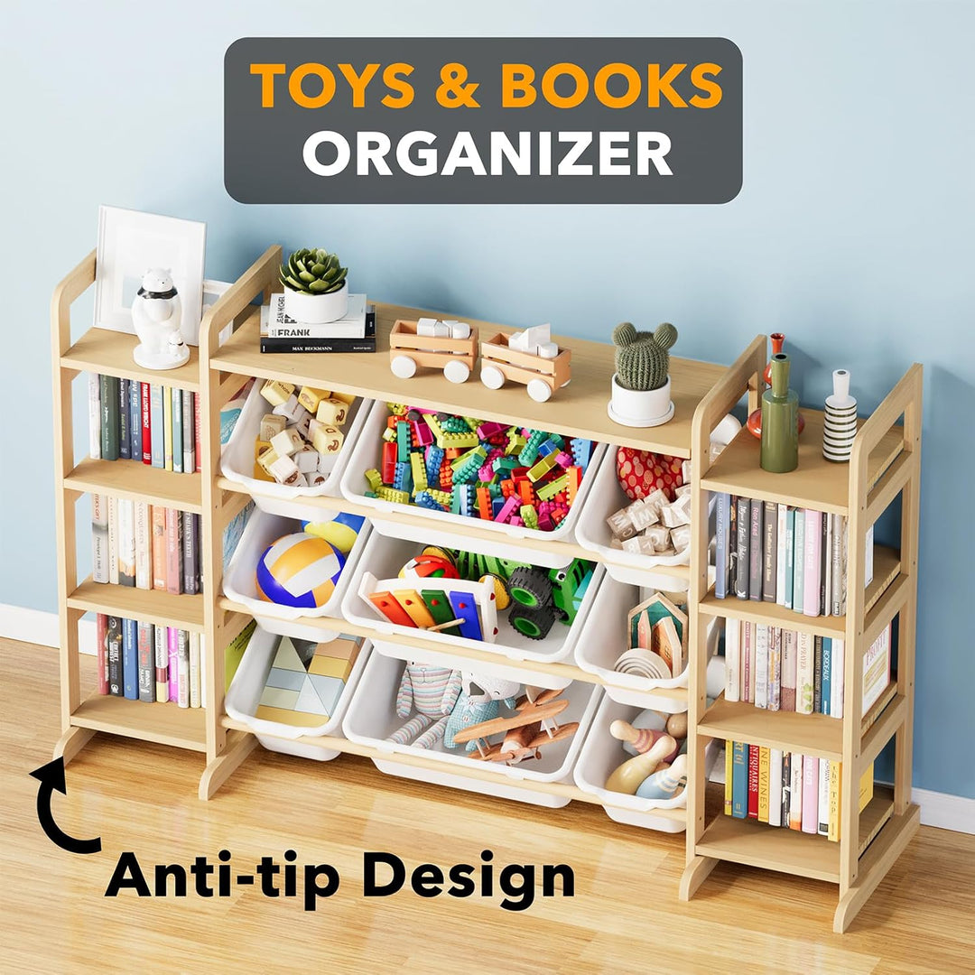 SpaceAid Grosser Spielzeug-Organizer, 9 Regale, 9 Behälter, Spielzeug-Organizer, Bücherregal, Kinder