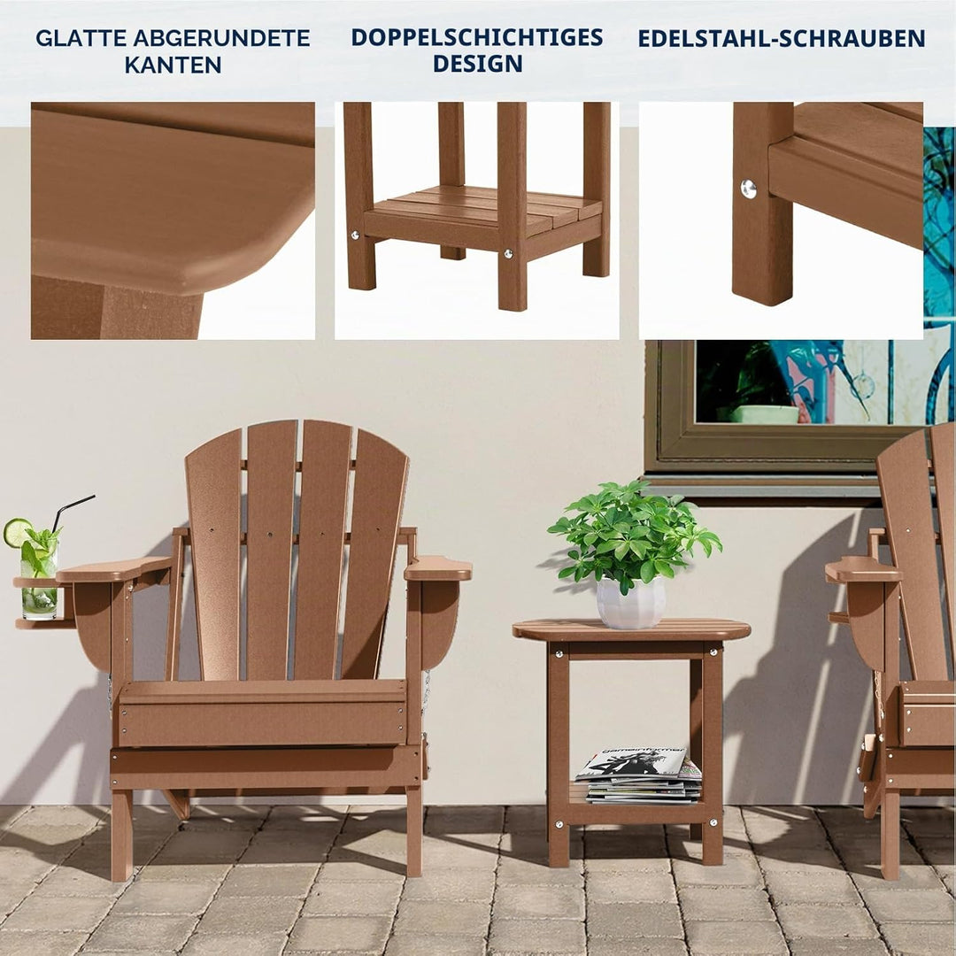 NALONE Adirondack Beistelltisch 16,5" Outdoor-Beistelltisch HDPE Kunststoff Doppelter Adirondack Kle