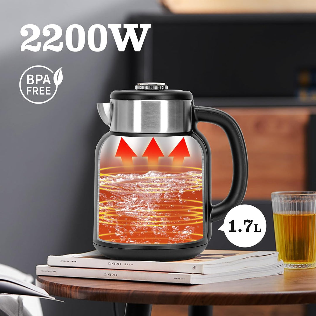 Taylor Swoden Asher - Wasserkocher Edelstahl mit Temperatureinstellung, 2200 W, 1,7 L, LED-Anzeige,