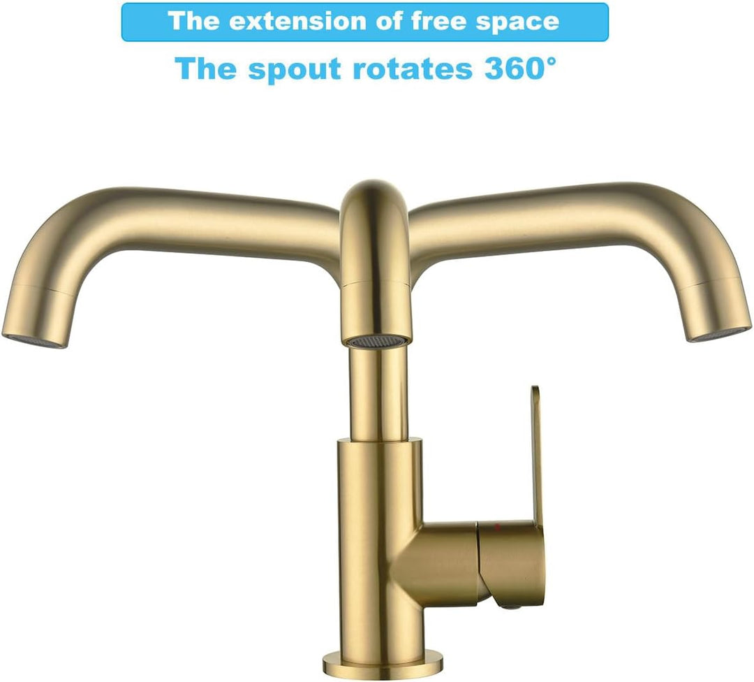 ONECE Wasserhahn Bad mit 360° Drehbar, Waschtischarmatur mit Auslauf Höhe 136.5 mm, Einhebelmischer