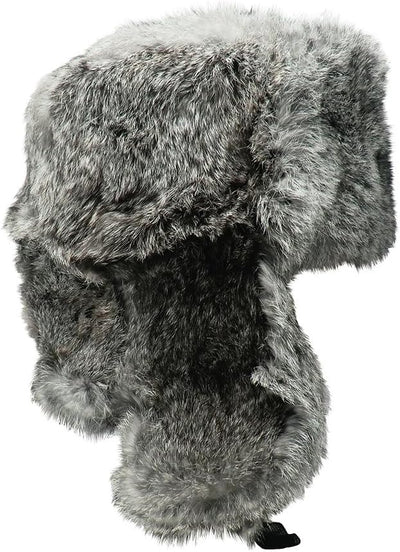 RUSSIANSTORE Unisex Russische Fellmütze Schapka Ushanka Kaninchenfell Farbe Grau Grösse M
