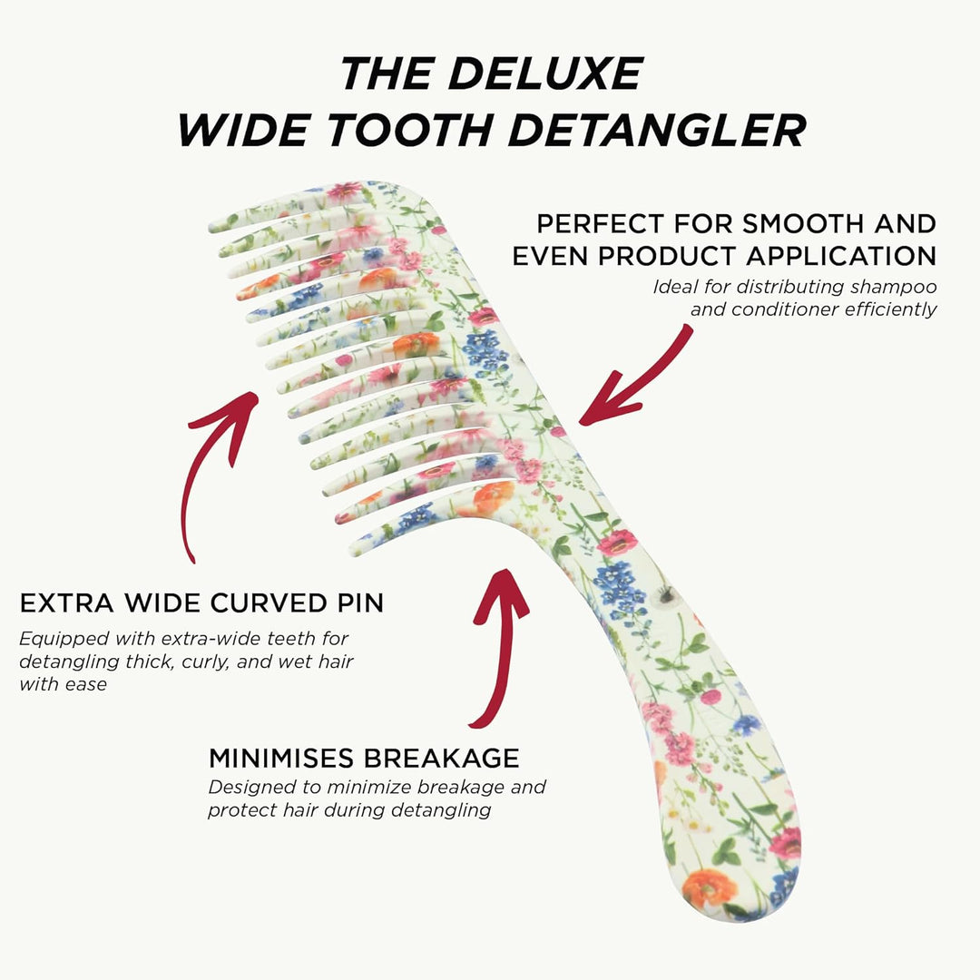 Denman D28 Wide Tooth Entwirrungskamm Floral Fantasy - Gebogene Nadel zum Entwirren, Lockendefiniere