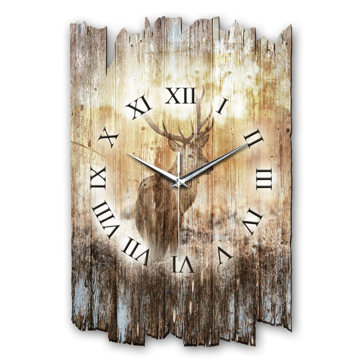 Kreative Feder Hirsch Shabby Style Designer Wanduhr Funkuhr aus Holz *Made in Germany leise ohne Tic