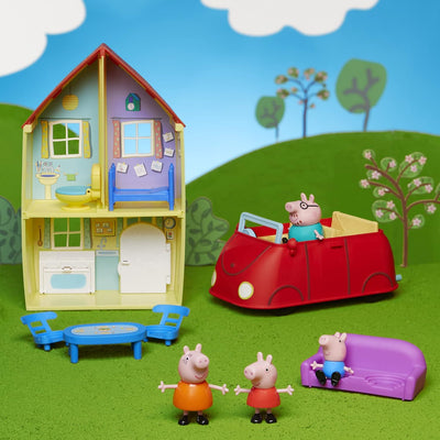 Peppa Pig Peppa’s Adventures Peppas Haus, Komboset mit Spielset, Auto mit Geräuschen, 4 Figuren und