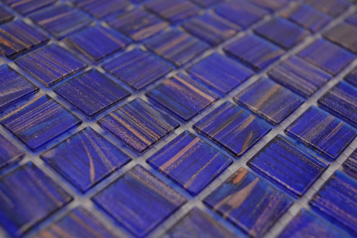Mosaikfliese Glasmosaik Dunkelblau Ultramarinblau Kupfer changierend Küchenrückwand Duschwand | 10 M