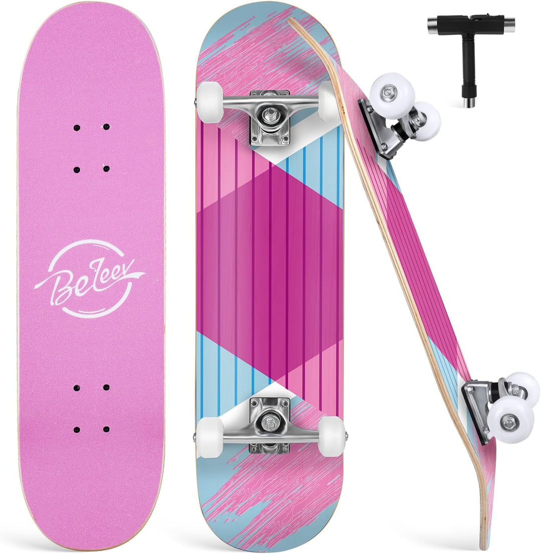 BELEEV Skateboard 31x8 Zoll Komplette Cruiser Skateboard für Kinder Jugendliche Erwachsene, 7-Lagige
