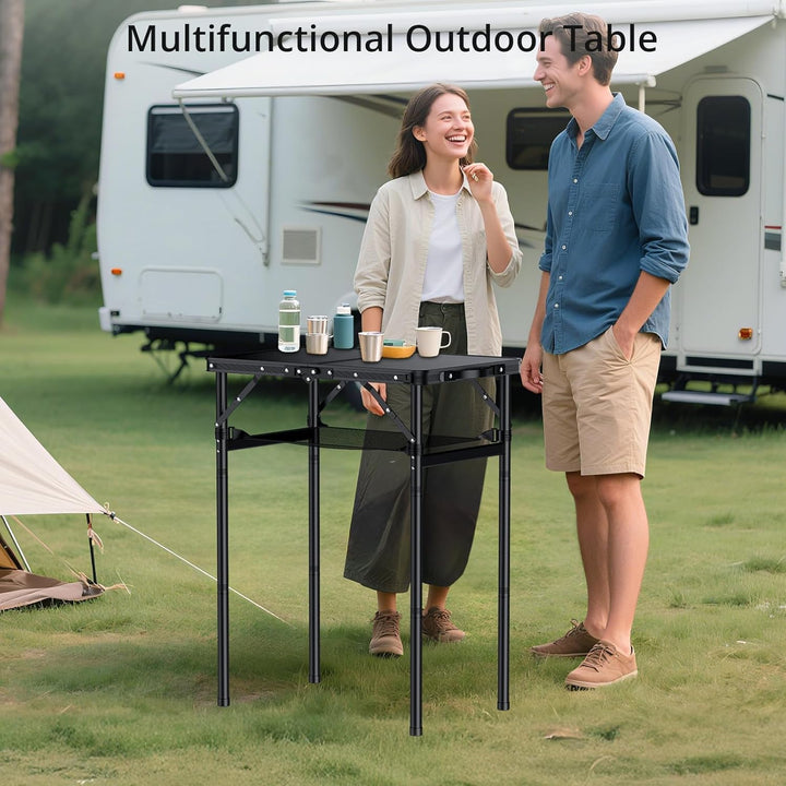 Anbte Campingtisch Klappbar 60x40cm Aluminium Rahmen mit 3 Höhen Verstellbar 27.3/51/74.7cm mit Aufb
