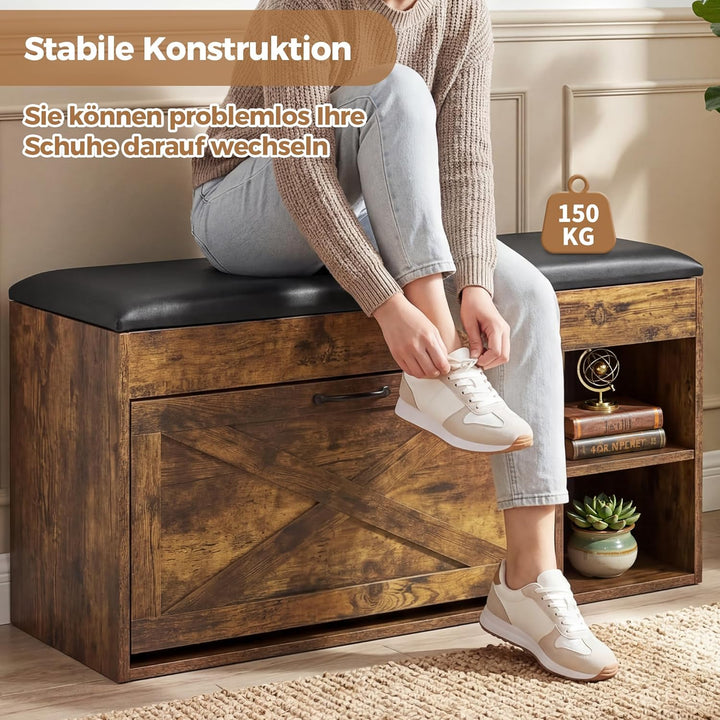 BonVache Schuhbank mit Sitzfläche, Sitzbank mit Stauraum, Schuhbank mit 3 Fächern, Fach unter Sitzki