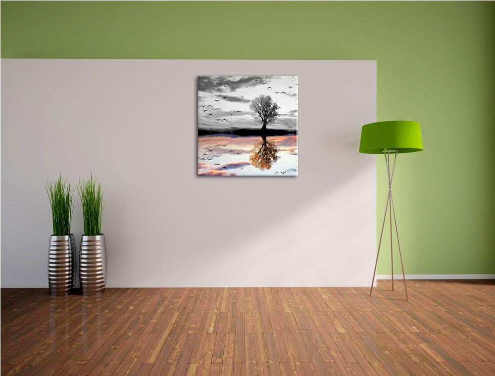 Pixxprint Baum der Sich im Wasser spiegelt als Leinwandbild Quadratisch/Grösse: 70x70 / Wandbild/Kun