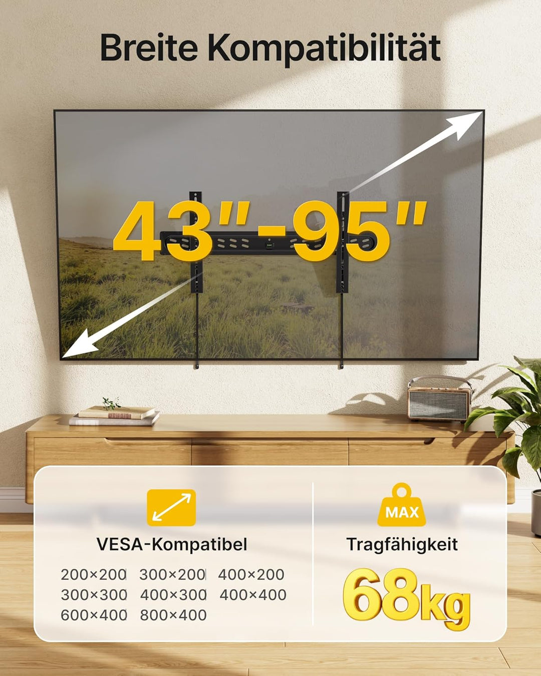 monTEK 1.2" Ultra Slim TV Wandhalterung für 43–95 Zoll Fernseher, Neigbare Schwerlast Wandhalterung