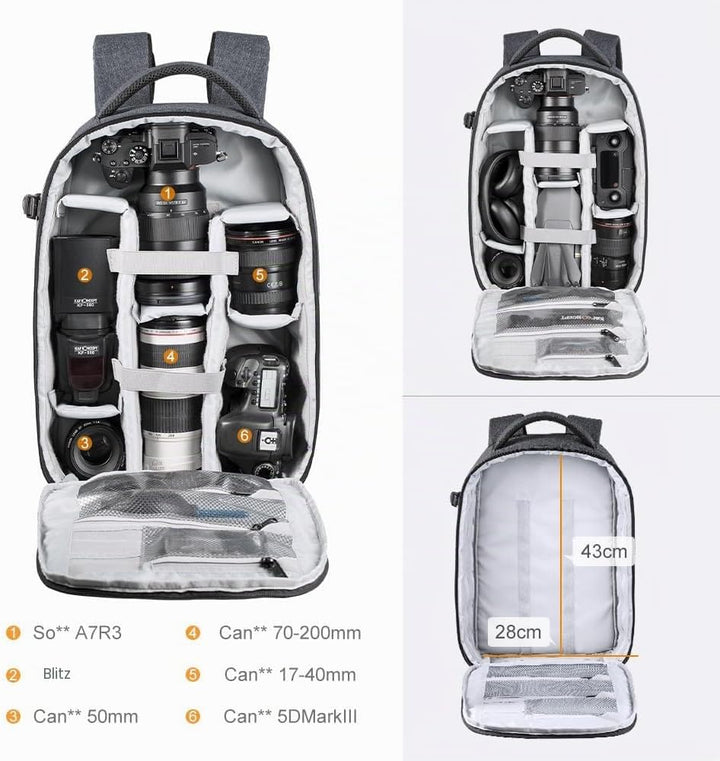 K&F CONCEPT 18L Kamerarucksack, Fotorucksack mit 15.6 Zoll Laptopfach, Grosse Kapazität Camera Backp