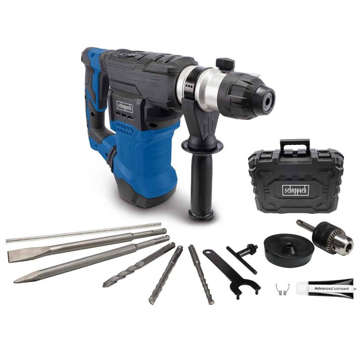 Scheppach SDS-Plus 4in1 Bohrhammer DH1500 Plus | 1500W / 7Joule Abbruchhammer | 6 Geschwindigkeiten
