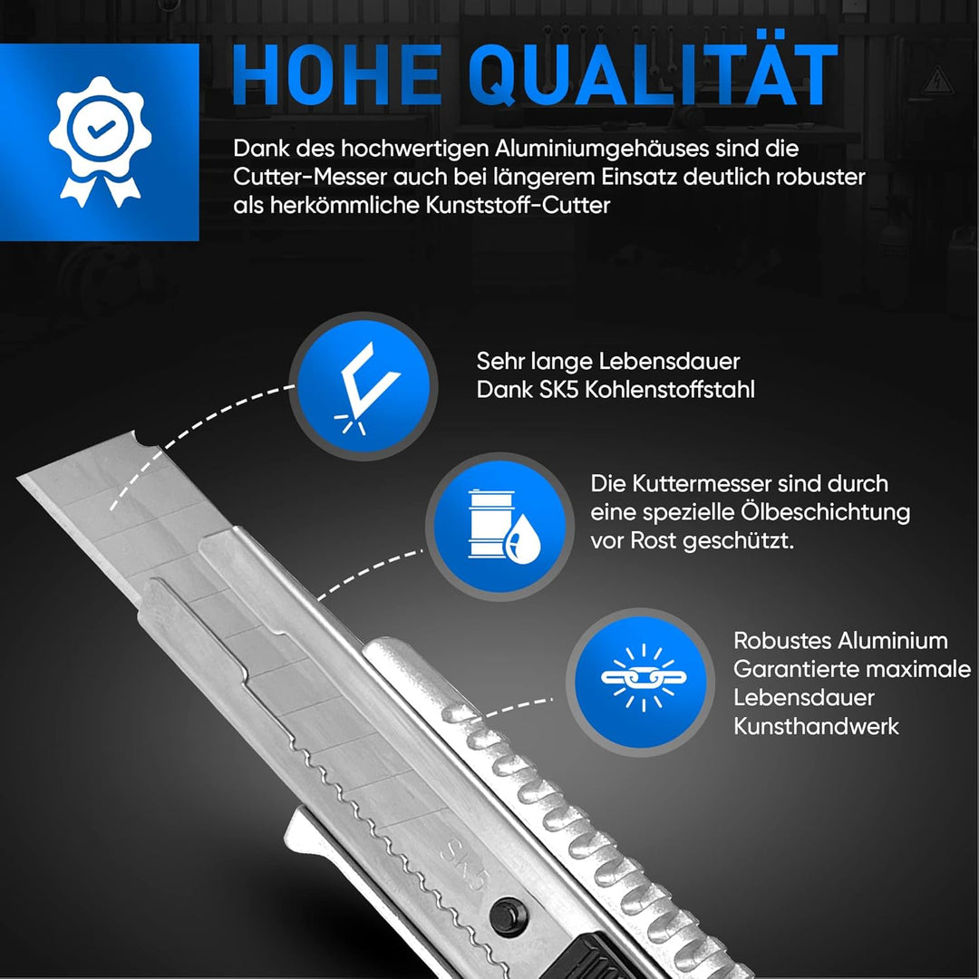 SANAWATEC 5x Cuttermesser profi 18mm + 30x Abbrechklingen Teppichmesser profi Katamesser cutter mess