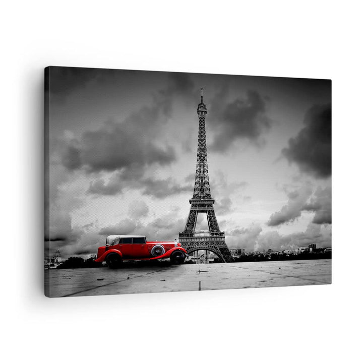 ARTTOR Bilder auf Leinwand Auto Eiffle Paris Stadt Leinwandbild 70x50cm Wandbilder Dekoration Wohnzi