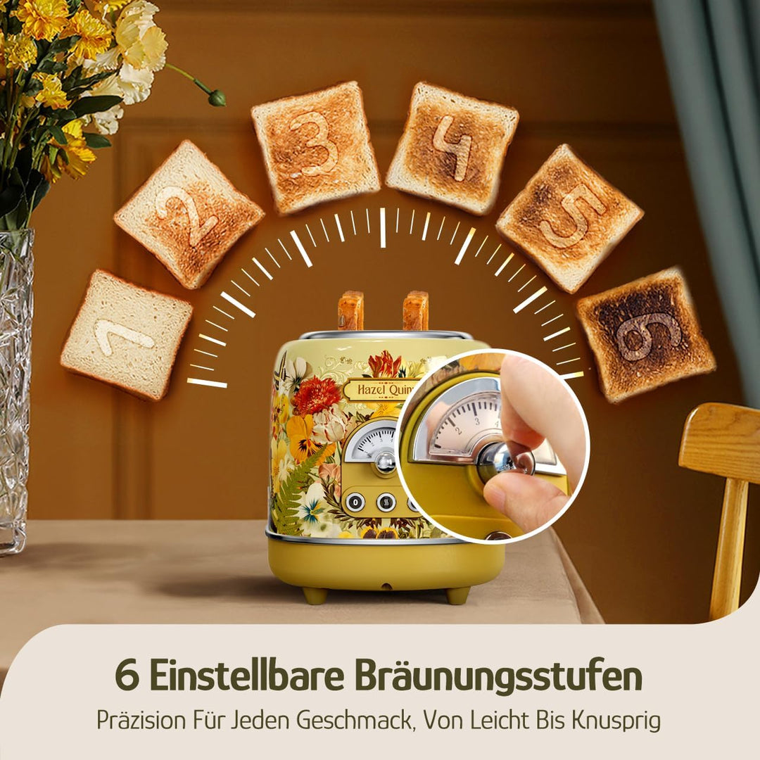 Hazel Quinn Retro 2 Scheiben Toaster, Vintage Toaster, Auftau Aufwärm Abbruchfunktion, Edelstahl, 81