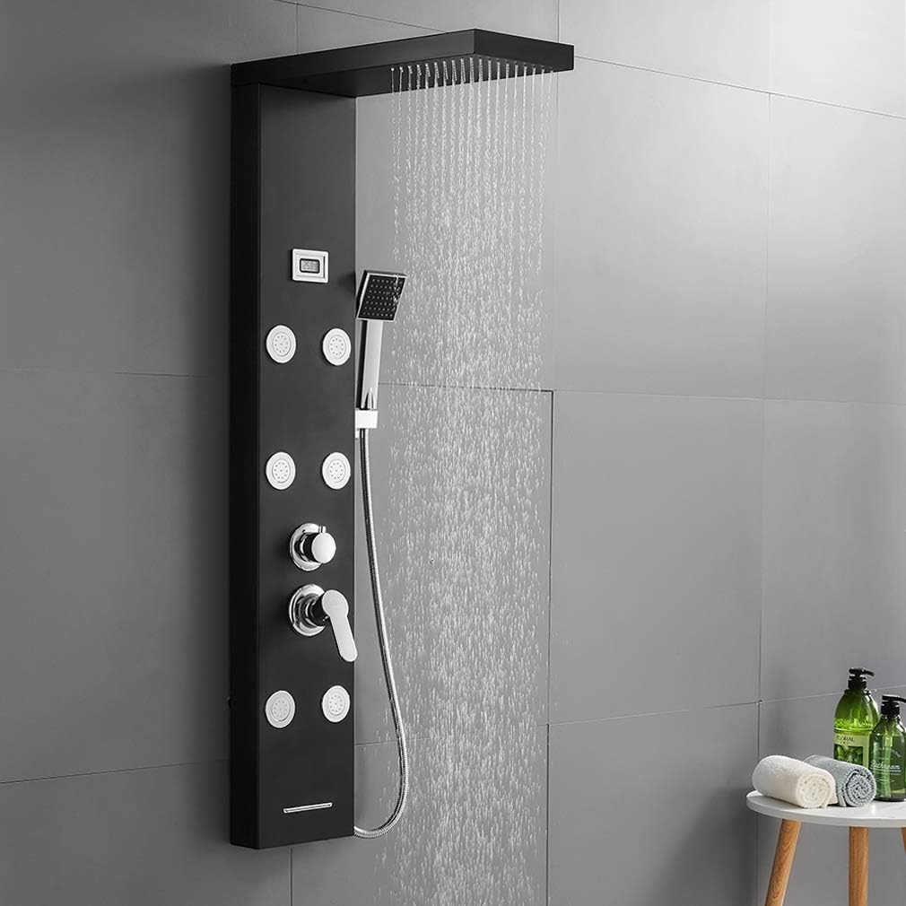 Auralum Duschpaneel Schwarz mit Armatur 4 Wasserausgabemodi, Duschsystem aus Rostfreiem Edelstahl mi