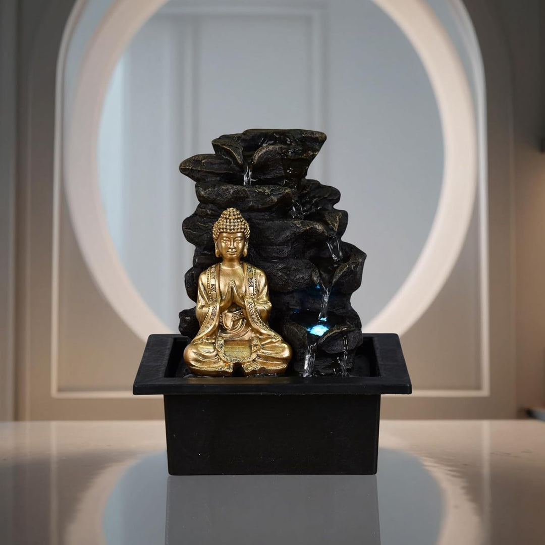 Zen Light Shira Zimmerbrunnen mit Pumpe und LED-Beleuchtung, Kunstharz, Schwarz, Einheitsgrösse Sing