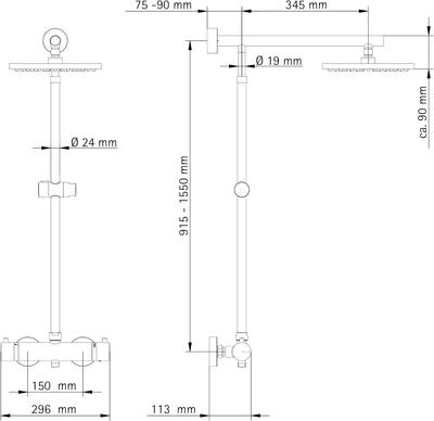Schulte Duschsystem mit Sicherheits-Thermostat, Kopfbrause rund, Chrom, Korpus aus Messing, Duschmas