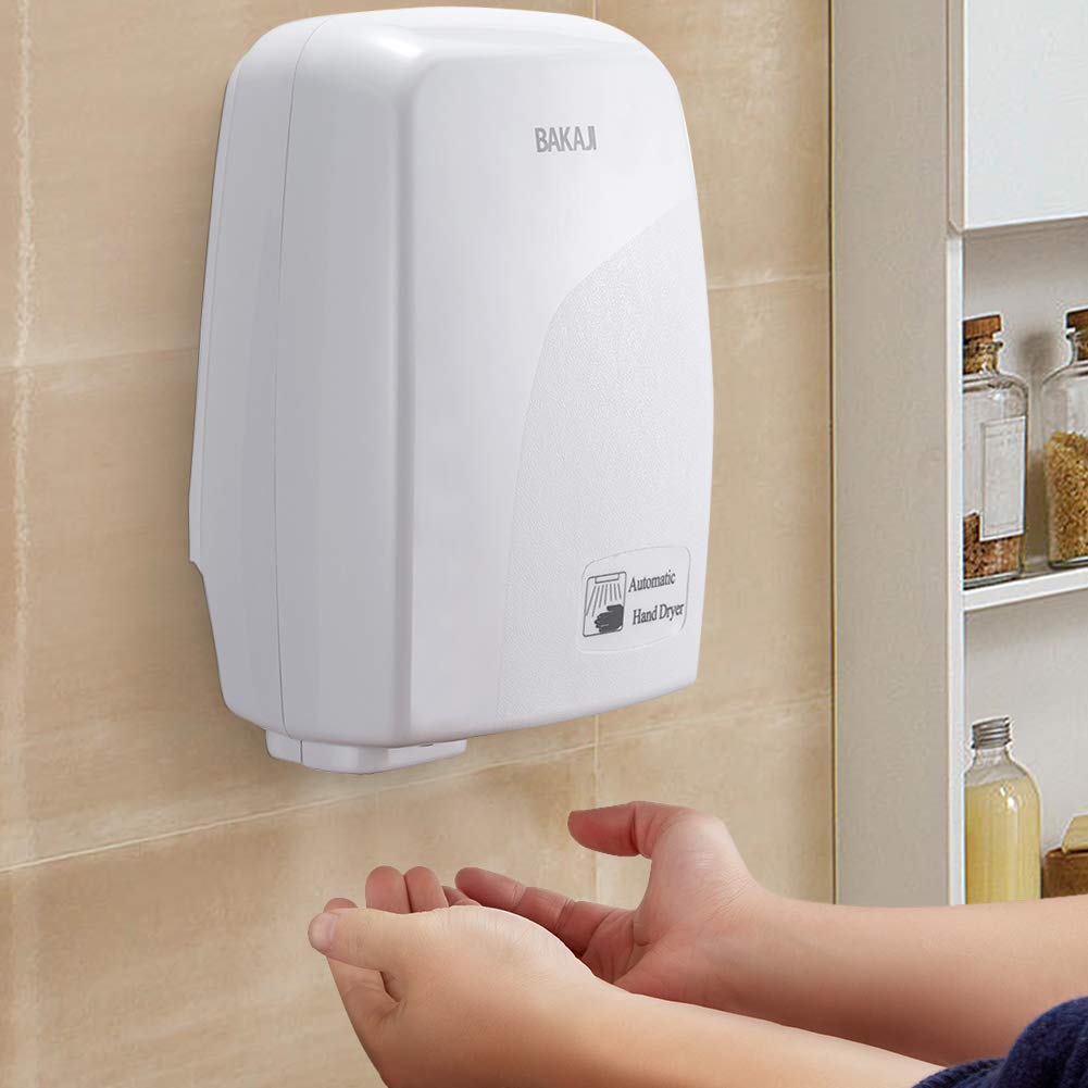 Bakaji Secador de Manos Eléctrico Automático secador de Aire Caliente de Pared - Baño Rápido con Sen