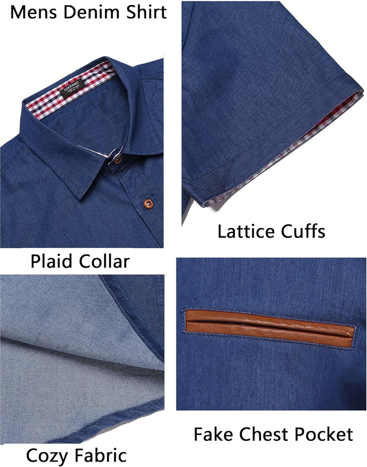 COOFANDY Herren Hemd Kurzarm Jeanshemd Slim Fit Baumwolle Vintage Freizeithemd Sommer Hemden Für Her