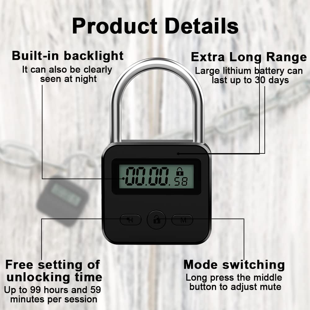 Mizikuu Digitales Zeitschloss, Smart Time Lock Mit LCD-Display, USB Sicherheits-Vorhängeschloss, Hea