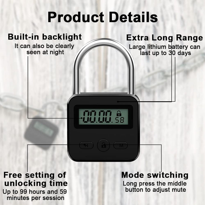 Mizikuu Digitales Zeitschloss, Smart Time Lock Mit LCD-Display, USB Sicherheits-Vorhängeschloss, Hea