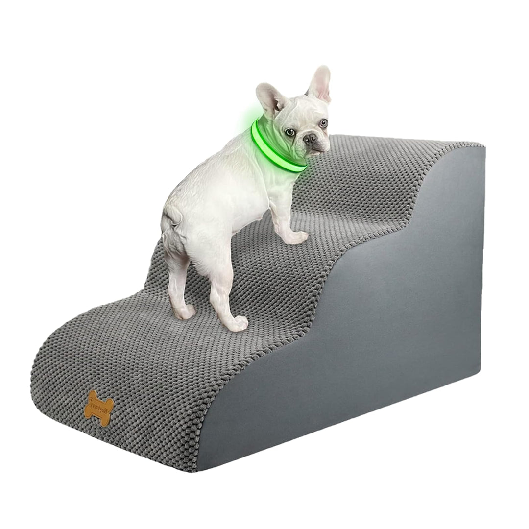 Nepfaivy Hundetreppe für Kleine Hunde 3-Stufig, Leuchthalsband Hund USB Aufladbar