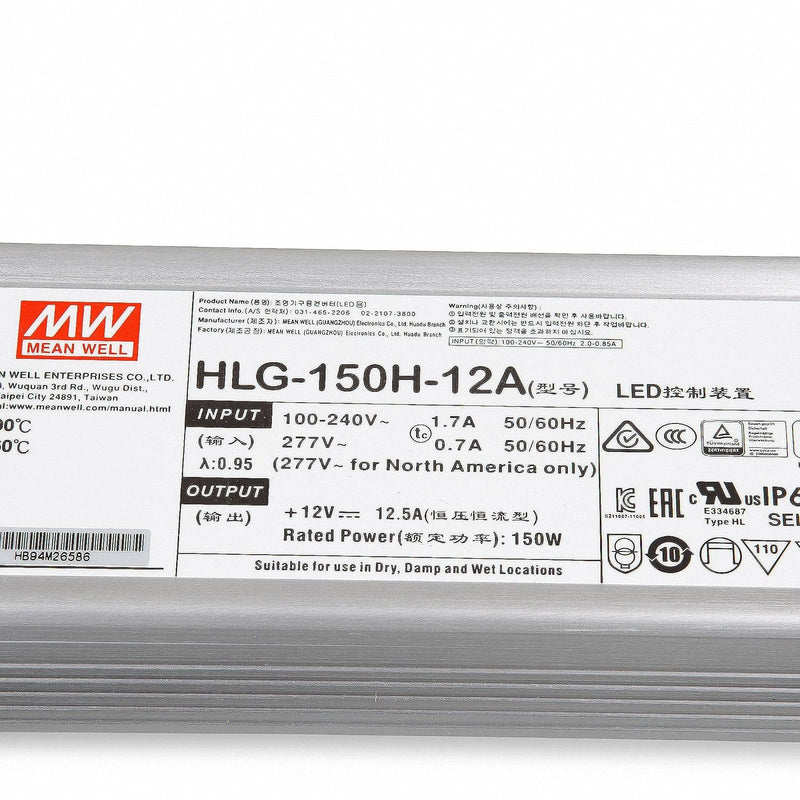 HLG-150H-12A LED Netzteil Trafo Mean Well HLG-150H-12A SNT 12V/DC/0-12,5A/ 150W IP65 LED Transformat