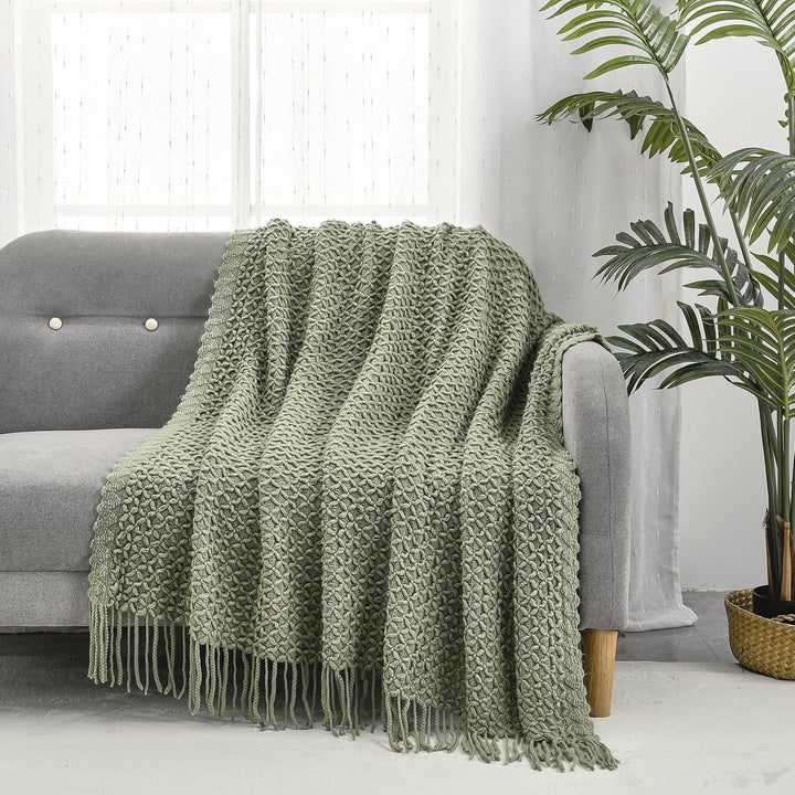 CREVENT Landhaus-Stil Boho Strickdecke für Couch Sofa Sessel Bett Wohnzimmer Dekoration, Weich Warm