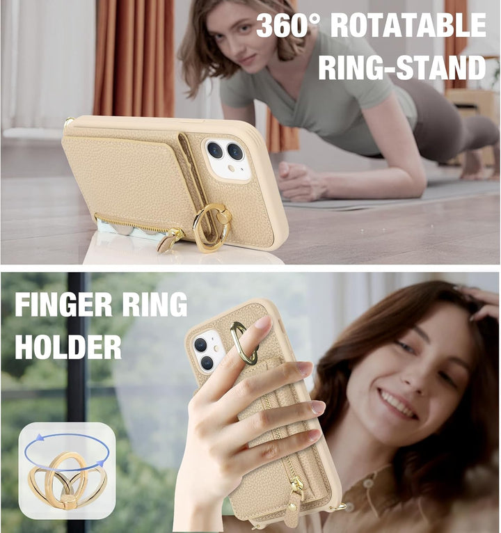 ELTEKER Handyhülle für iPhone 11 Hülle mit Band Kartenfach Ringhalterung Geldbörse,Leder Klapphülle