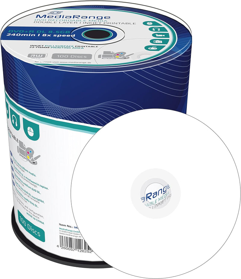 MediaRange DVD+R Double Layer 8.5Gb|240Min 8-fache Schreibgeschwindigkeit, vollflächig bedruckbar, 1