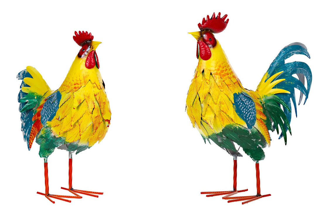 Riesiges schönes Metall Figurenpaar Hahn und Henne Set Gartenfigur Dekofigur Gartentierfigur (Hahn u