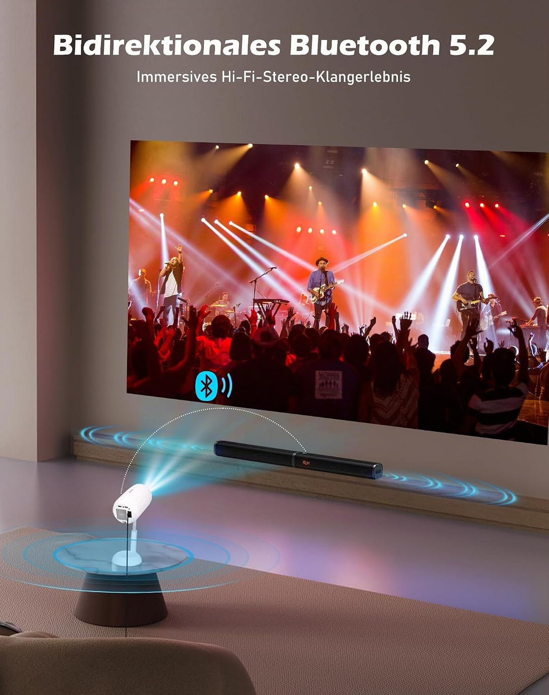 VGKE Mini Beamer mit Android-App, 3D TOF-Autofokus, Automatische Trapezkorrektur, 16000 Lumen Full H