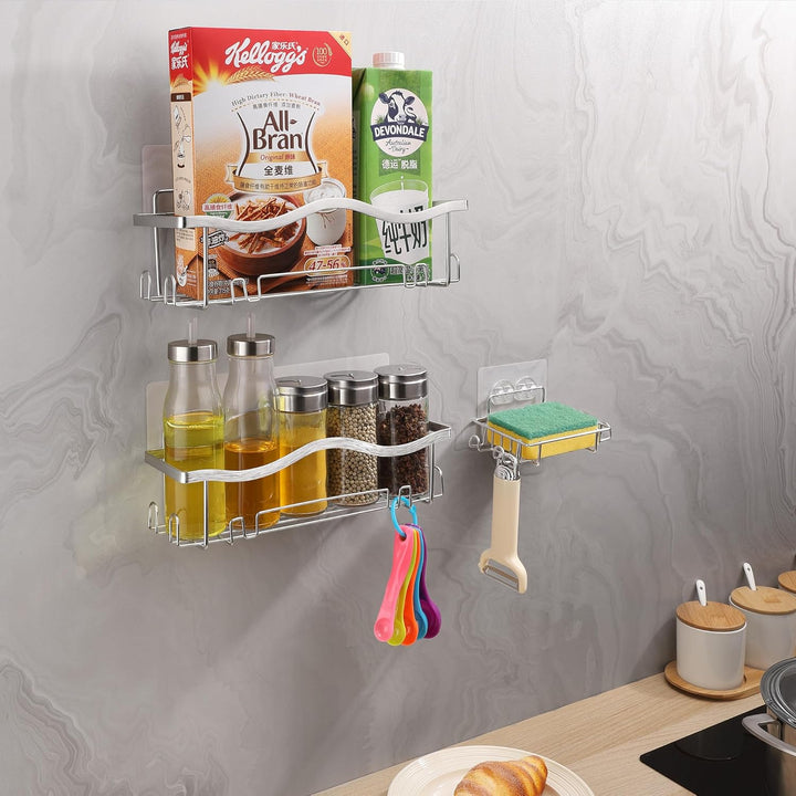 ALOCEO Duschablage ohne Bohren 4 Stück, Duschregal mit Seifenhalter und Zahnbürstenhalter, Badezimme