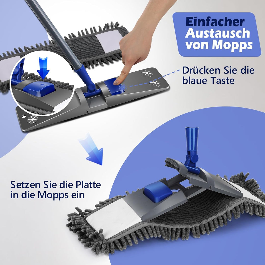 Masthome Flachmopps,Bodenwischer mit 4 Moppads magischer Staub-Wischmopp für die Reinigung von Lamin