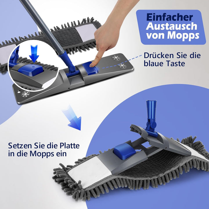 Masthome Flachmopps,Bodenwischer mit 4 Moppads magischer Staub-Wischmopp für die Reinigung von Lamin